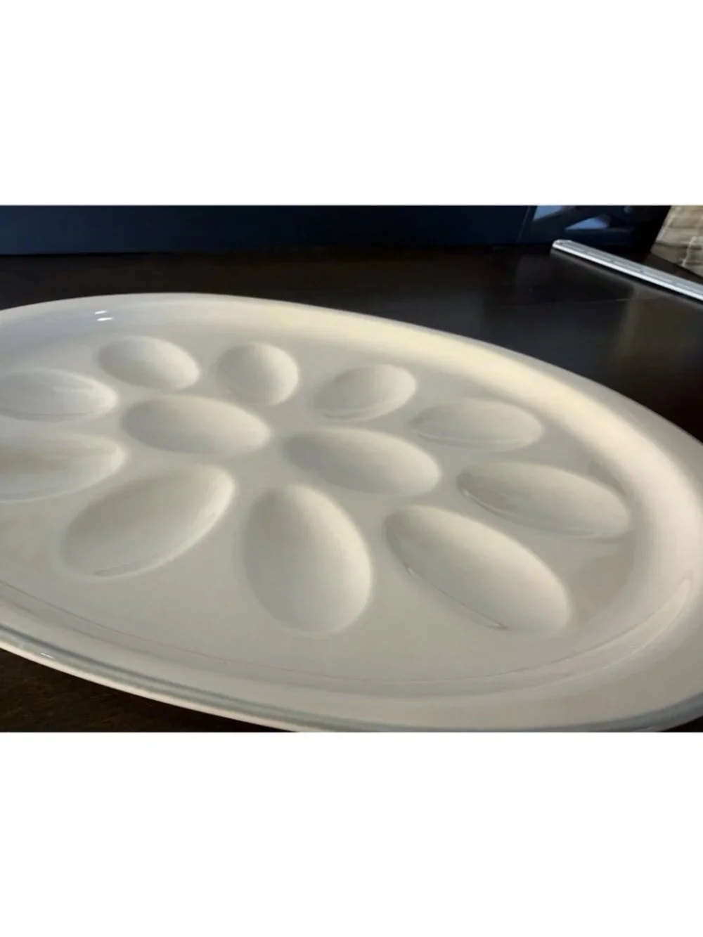 Vintage White Oval Deviled Egg Plate Holds 12 Eggs with Deviled Egg Fork